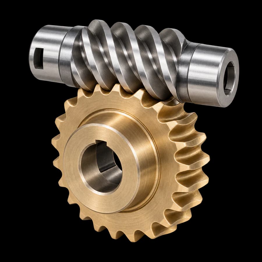 Render worm screw baja yang berkaitan dengan worm wheel berwarna perunggu
