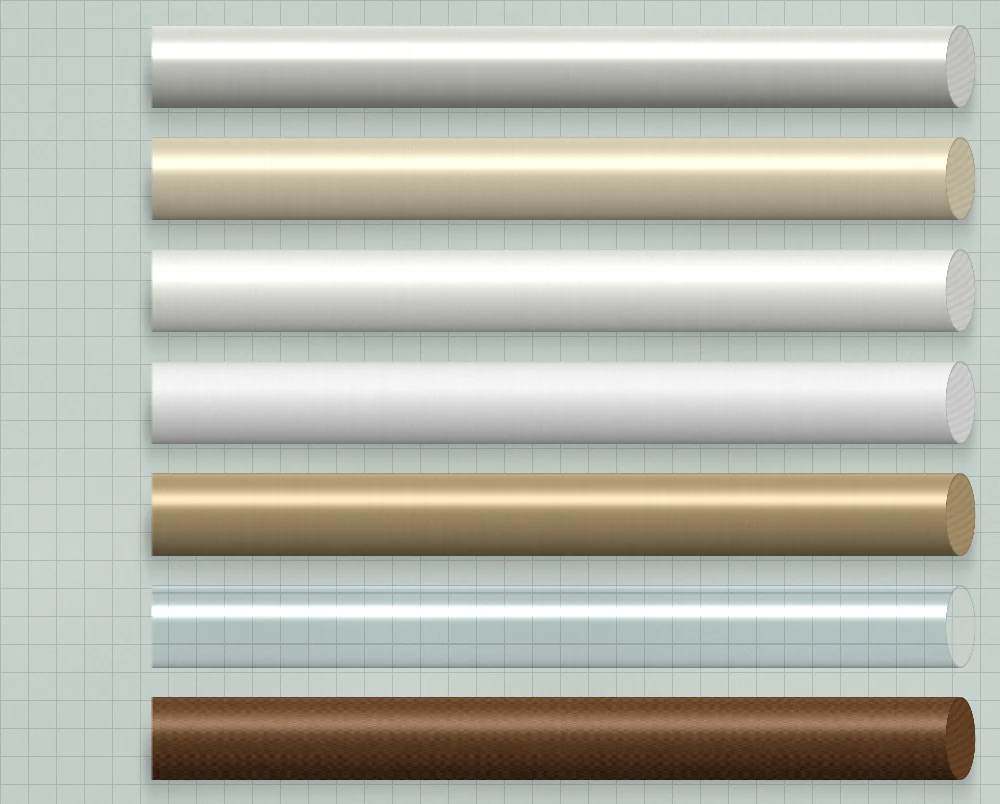 Tujuh batang plastik teknik: POM, nilon, UHMW-PE, PTFE, PEEK, polikarbonat, dan fenolik kain