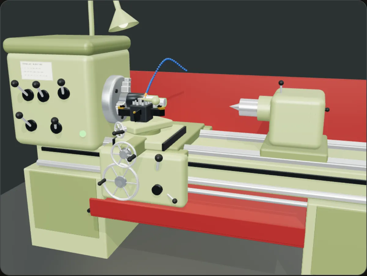 Mesin bubut manual 3D Teknalar sedang membubut poros bertingkat
